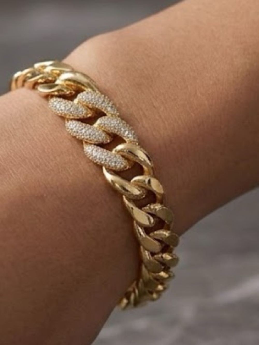 Gold Cuban Link Bracelet with Pavé Accents